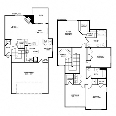 Floor plan for 4 beds, 2.5 baths, 1811 sqft
